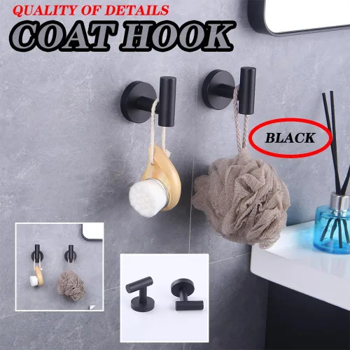 Miniatura 3 de GERZWY Gancho para abrigo de baño negro mate SUS 304 de acero inoxidable, gancho único para toalla/bata, para baño y cocina, estilo hotel