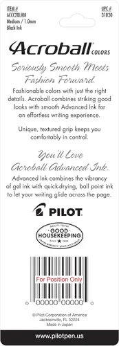 Miniatura 2 de Bolígrafo retráctil Acroball de tinta híbrida y punta media, de Pilot, Negro 2
