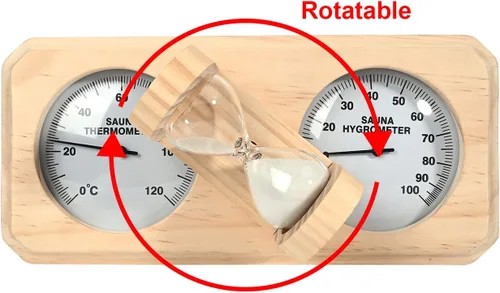 Miniatura 8 de ikare Termómetro e higrómetro para sauna 3 en 1 de madera con temporizador de arena de reloj de arena de 15 minutos, accesorios de pared para sauna