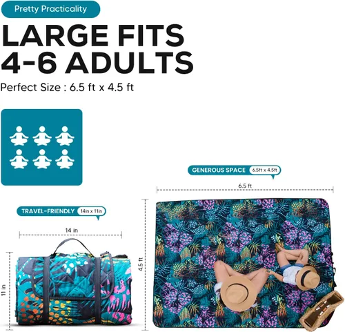 Miniatura 8 de RawRock Manta de picnic portátil para exteriores, grande para 6 adultos y resistente al agua, práctica bolsa para playa, campamento en la hierba, a