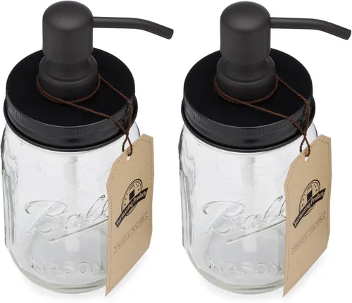 Miniatura 3 de Jarmazing Products Mason dispensador de jabón, diseño de frasco - Negro - Con frasco de 16 onzas - Hecho de acero inoxidable antioxidante