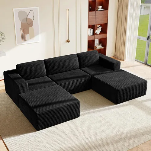 Miniatura 65 de Vesgantti Sofá modular en forma de U de 119 pulgadas, sofá modular de pana con asiento profundo y soporte de resortes, sofá convertible con 2 Beige