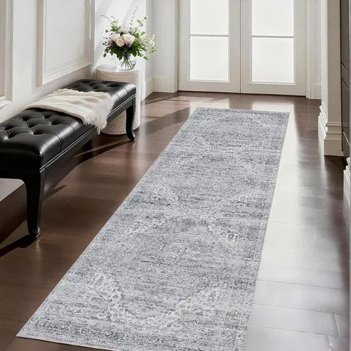 Miniatura 64 de Alfombras para pasillos antideslizantes 2x8, alfombra de pasillo moderna lavable para entrada, alfombra de piso suave resistente a manchas para Gris
