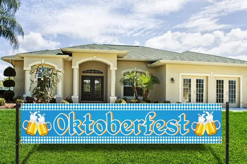 Miniatura 2 de Nepnuser Cartel de valla de Oktoberfest para decoración de fiesta temática de octubre alemán, bandera bávara azul, pancartas colgantes