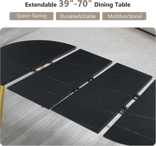 Miniatura 4 de Mesa de comedor redonda extensible de 70 pulgadas para 4 y 6 pulgadas, moderna mesa de comedor ovalada, mesa de comedor grande expandible