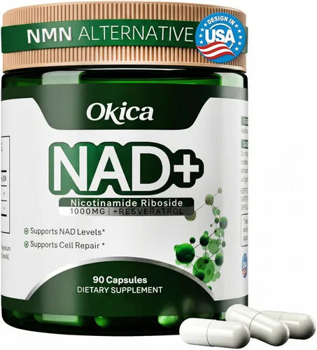 Suplemento NAD+ con ribósido de nicotinamida y resveratrol 1000 mg - Suplemento de resveratrol NAD para hombres y mujeres - NMN alternativa