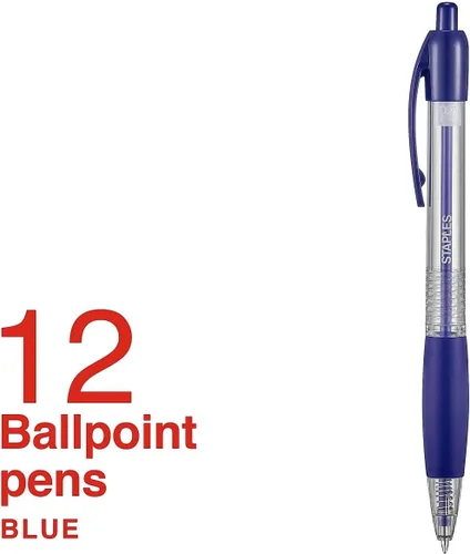 Miniatura 2 de STAPLES Bolígrafos retráctiles, punta fina de 0.028 in, tinta azul, paquete de 12 – Bolígrafos de escritura de precisión para uso en oficina