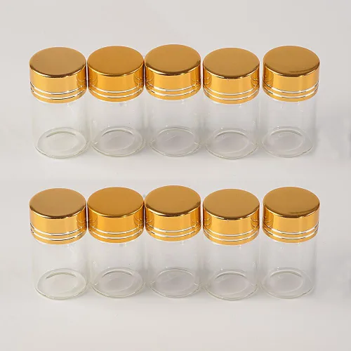 Miniatura 4 de 24 botellas de cristal de 0.2 fl oz con tapas de rosca de aluminio dorado vacías aceite esencial azafrán píldora polvo líquido joyería frascos