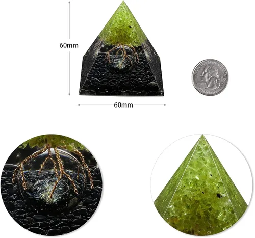 Miniatura 7 de mookaitedecor Paquete - 2 artículos: Árbol de dinero de cristal de peridoto con base de rodaja de ágata y pirámide de orgón de árbol de peridoto