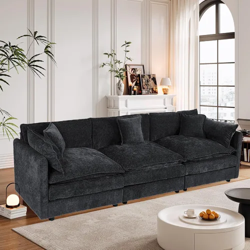 Miniatura 41 de Setawix Sofá Profundo de 3 Plazas con Otomana, Sofás de Nube en Forma de L de 112.2" para Sala de Estar, Sofá de Nube de Chenilla con Asiento Café