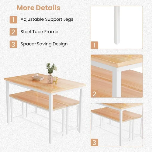 Miniatura 8 de Recaceik Juego de mesa de comedor de 47 pulgadas para 4, mesa de cocina de 3 piezas con 2 bancos, juego de mesa y sillas de cocina de madera, juego