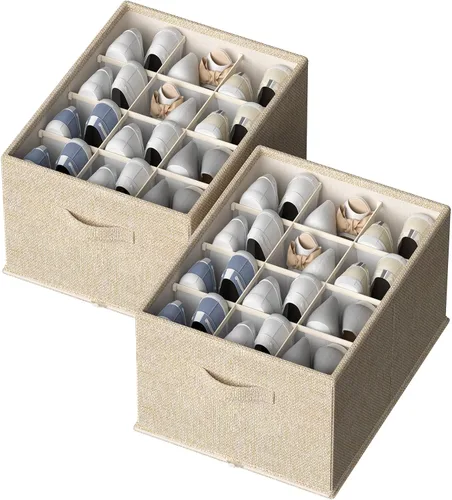 Miniatura 10 de 2 paquetes de organizador de zapatos para armario, se ajusta a 16-32 pares, contenedores de almacenamiento de zapatos de tela, cajas grandes de Beige