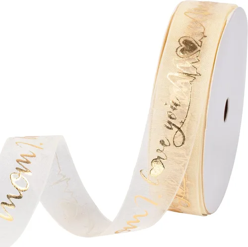 Miniatura 10 de Cinta de regalo transparente dorada, cinta de hilo de nieve con letras de Mr & Mrs e impresión de anillo para despedida de soltera, 3/4 pulgadas x