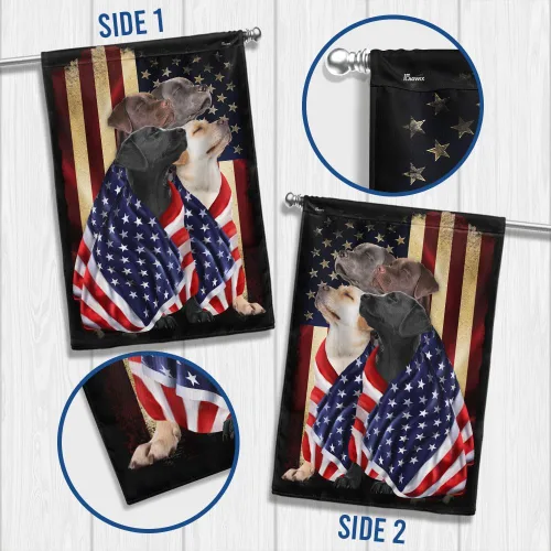 Miniatura 2 de Flagwix Banderas de perro patriota americano, bandera de cuatro perros labradores retriever de doble cara, decoración para el hogar, exterior