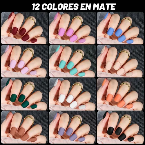 Miniatura 2 de Teenitor 24 paquetes de uñas postizas cortas a presión, 576 piezas de uñas postizas redondas a presión, uñas postizas cortas mate y brillantes