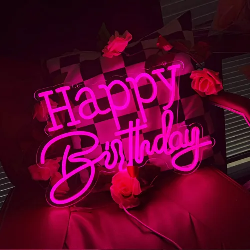 Miniatura 7 de Letrero de neón LED rosa de feliz cumpleaños, luz nocturna para decoración de pared, fiesta, dormitorio, habitación, bar, boda, hogar, cumpleaños