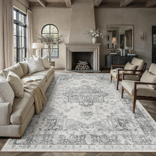 Miniatura 47 de PureCozy - Alfombra de área beige de 8 x 10, lavable, vintage, alfombra para sala de estar, dormitorio, gran alfombra suave retro de pelo bajo
