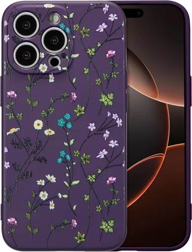 Miniatura 15 de RALEAVO Funda Floral para iPhone 12, Cubierta de Silicona Líquida con Bonito Patrón de Rama de Flores para Niñas y Mujeres, Funda Protectora de Goma