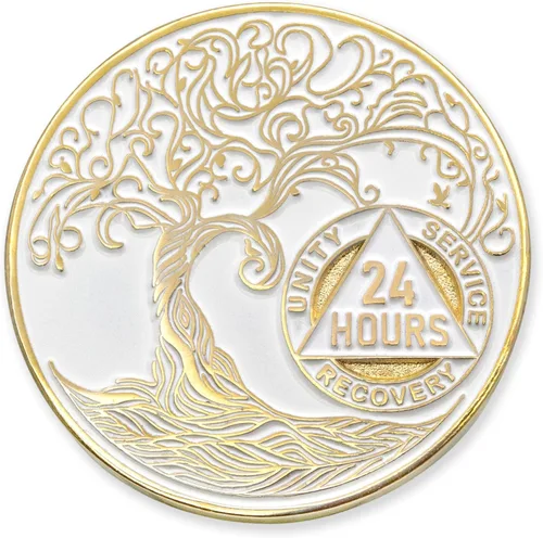 Miniatura 168 de 20 Year Sobriety Mint Twisted Tree of Life - Medallón de recuperación AA chapado en oro, fichas y fichas, color negro