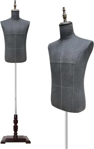 Miniatura 8 de Forma de vestido masculino, maniquí masculino Troso cuerpo con soporte de madera, altura ajustable Maniquí de ropa para exhibición y costura