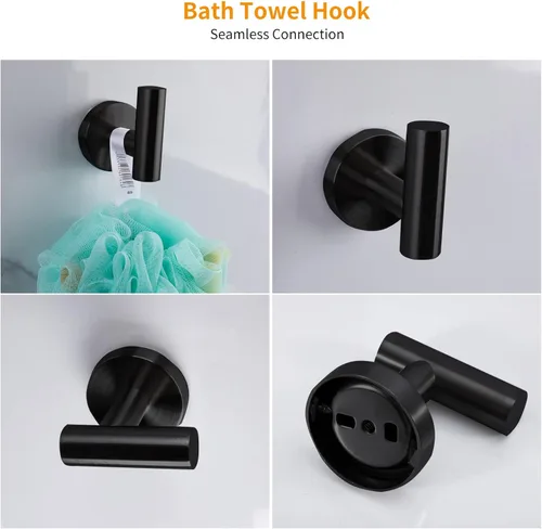 Miniatura 8 de Cilee Juego de 10 accesorios de baño negro mate, anillo de barra de toalla negro de 24 pulgadas+soporte para papel higiénico+gancho para toalla