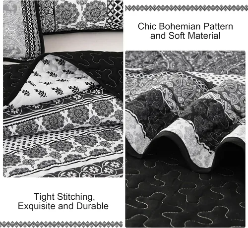 Miniatura 6 de WONGS BEDDING Juego de Edredón Boho Tamaño Full, Juego de Edredones Bohemios Grises de 3 Piezas, Juego de Ropa de Cama Cubrecama de Microfibra