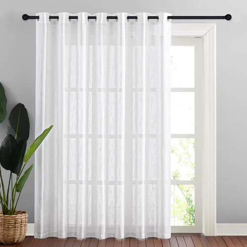 NICETOWN Cortinas tipo lino para puerta de patio - Paneles transparentes de cortina semi voile extra anchos con ojales superiores para puerta Blanco
