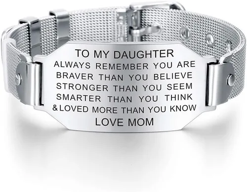 FALOGIJE Regalos de cumpleaños para hija, pulsera inspiradora para hija, joyería con texto en inglés "I Love You", regalos para graduación, Navidad