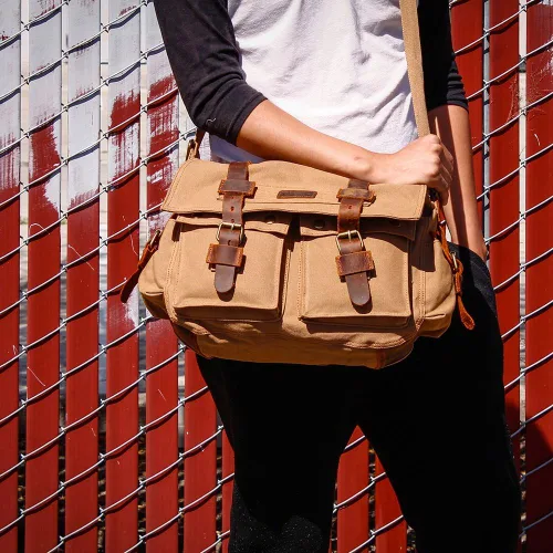 Miniatura 2 de Bolsa de mensajero para portátil vintage, de lona, de cuero, bandolera, bolso de hombro para computadora, viaje, oficina, bolso de mensajero