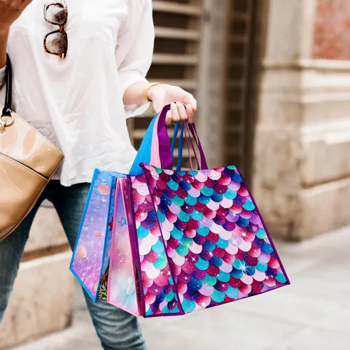 Miniatura 3 de BLEWINDZ Bolsas de regalo grandes con pañuelos: 3 bolsas de regalo reutilizables con asas para fiestas de cumpleaños, baby showers, compras