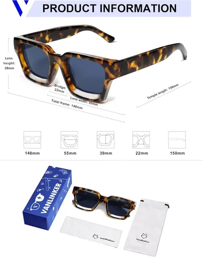 Miniatura 63 de VANLINKER Gafas de sol cuadradas gruesas para hombres y mujeres, retro, rectangulares, con protección UV400, VL9731