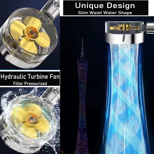 Miniatura 2 de Cabezal de ducha de mano turbocargado, cabezal de ducha de mano de alta presión con ahorro de agua con filtros, interruptor de pausa, Hydro Jet Gris