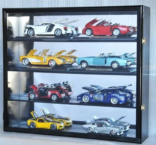Miniatura 4 de Vitrina fundida a presión a escala 1/18 con protección UV, bloqueable con espejo trasero, modelo de autos con capacidad para 8 Nuez