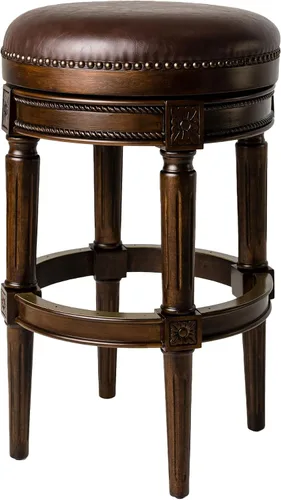 Miniatura 32 de Maven Lane Pullman Taburete de Bar de Madera Giratorio 180 Grados sin Respaldo de 30" de Altura con Ribete de Tachuelas, Acabado Blanco Alabastro