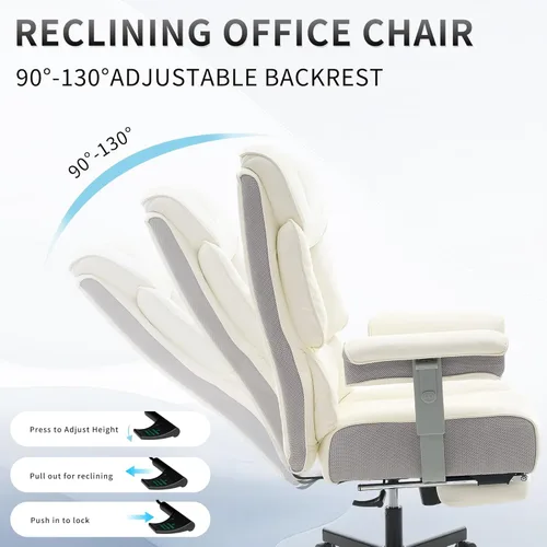 Miniatura 4 de Silla de oficina grande y alta con reposapiés, capacidad de 500 libras, respaldo alto, silla de oficina ejecutiva, silla de oficina ejecutiva Blanco
