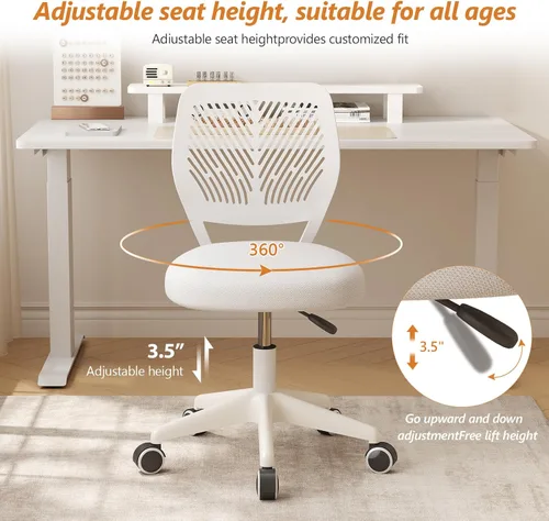 Miniatura 6 de JPBSTO Silla de escritorio sin brazos, silla de oficina giratoria ajustable en altura con sillas de tarea rodantes con cojín acolchado de malla