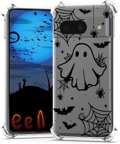 Miniatura 16 de Funda de Halloween para Google Pixel 6A transparente con diseños de murciélagos fantasmas, funda para teléfono para niñas, elegante, delgada, a