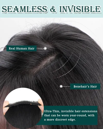Miniatura 4 de Benehair 6 extensiones de cabello corto con clip, 100% cabello humano real, sin costuras e invisibles, para mujeres, con volumen instantáneo
