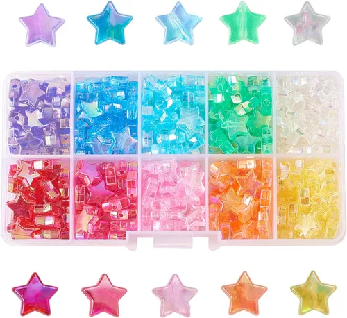 LiQunSweet 250 cuentas de estrellas acrílicas transparentes de 10 colores AB de colores mezclados para hacer joyas, accesorios y decoraciones de
