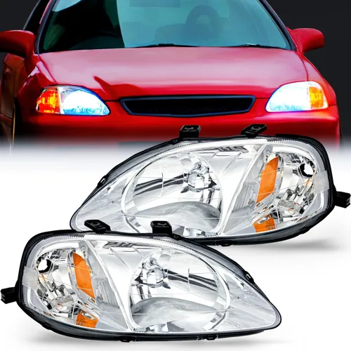 Miniatura 12 de Nilight - Conjunto de faros delanteros compatibles con Honda Civic 1996 1997 1998, reemplazo de faros delanteros, carcasa cromada, reflector ámbar