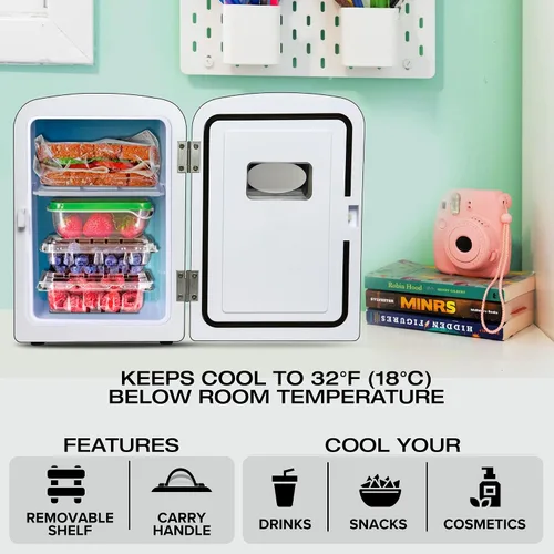 Miniatura 2 de Koolatron Mini refrigerador – Refrigerador de 6 latas para dormitorio, oficina, enfriador de bebidas portátil de mesa, refrigerador de 12 V 110 V