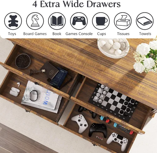 Miniatura 3 de Lareth - Mesa de café con almacenamiento, mesa de centro rústica de madera de 47.2 pulgadas con 4 cajones para sala de estar, mesa de té