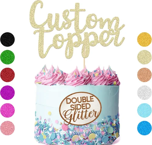 Miniatura 2 de EDSG Decoración personalizada para tartas, decoración personalizada de doble cara con purpurina para tartas con cualquier número de texto, 11 Oro
