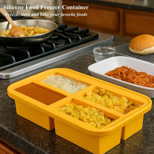 Miniatura 6 de Bandeja de silicona para congelador Bangp para cubitos de hielo de sopa, bandeja de congelación de 1 taza con tapa para preparación de comidas