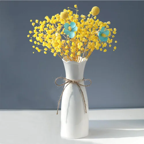 Miniatura 3 de Florero de cerámica bohemio con cuerda, 8.2 pulgadas de alto, jarrón rústico de estilo clásico para flores secas y flores frescas, apto para White-1
