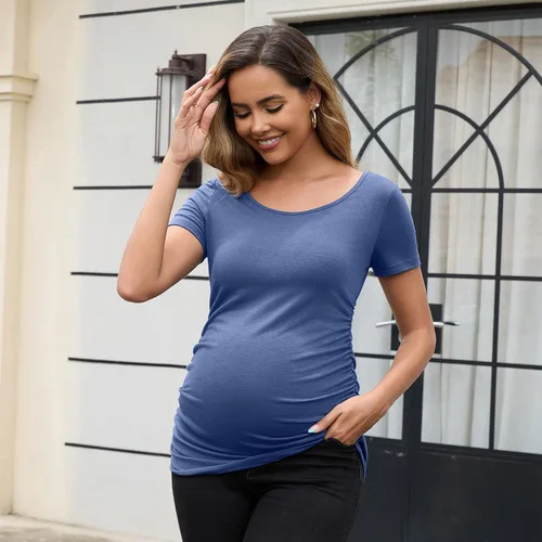 Miniatura 139 de GINKANA Blusas de maternidad de manga corta, diseño floral, fruncido, casual, para mamá, para embarazo