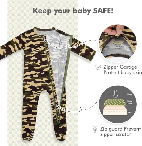Miniatura 4 de HAPIU - Pijama de bambú con pies para bebé, con cremallera frontal de 2vías, mamelucos Sleep 'N Play, de 0a 24meses
