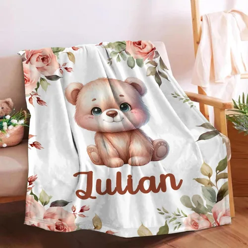 Miniatura 31 de Manta de bebé personalizada para niñas y niños pequeños, recién nacidos, regalos personalizados de vaca floral con nombre y texto, 40 x 30 pulgadas