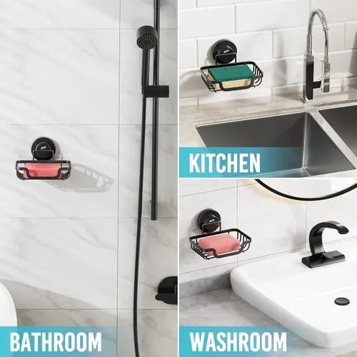 Miniatura 6 de TAILI - Jabonera con ventosa para jabón, porta-champú de barra para pared de ducha, bandeja de ahorro de jabón con drenaje para baño, soporte