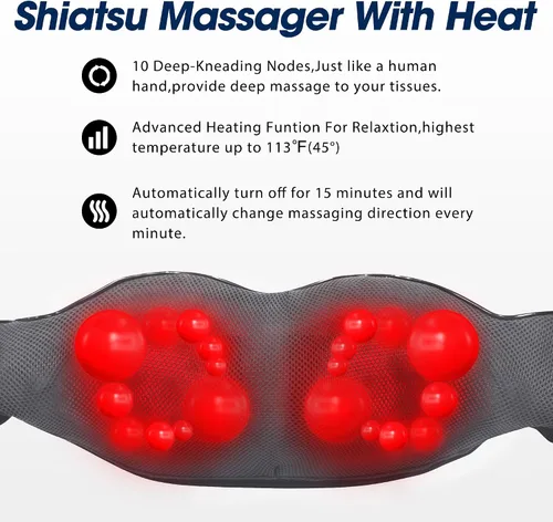 Miniatura 2 de UFFAE Shiatsu Masajeador de cuello y espalda con calor, masaje eléctrico de tejido profundo para amasar cuello y hombros, el mejor regalo para Gris
